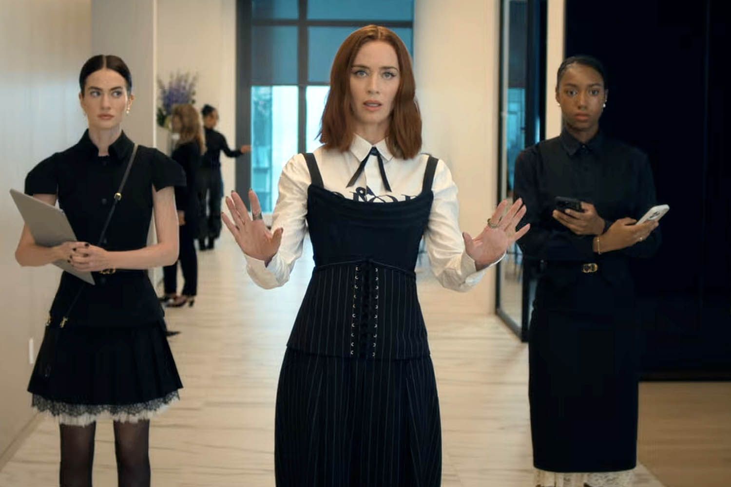 A still frame from the film "The Devil Wears Prada 2" featuring actor Emily Blunt.